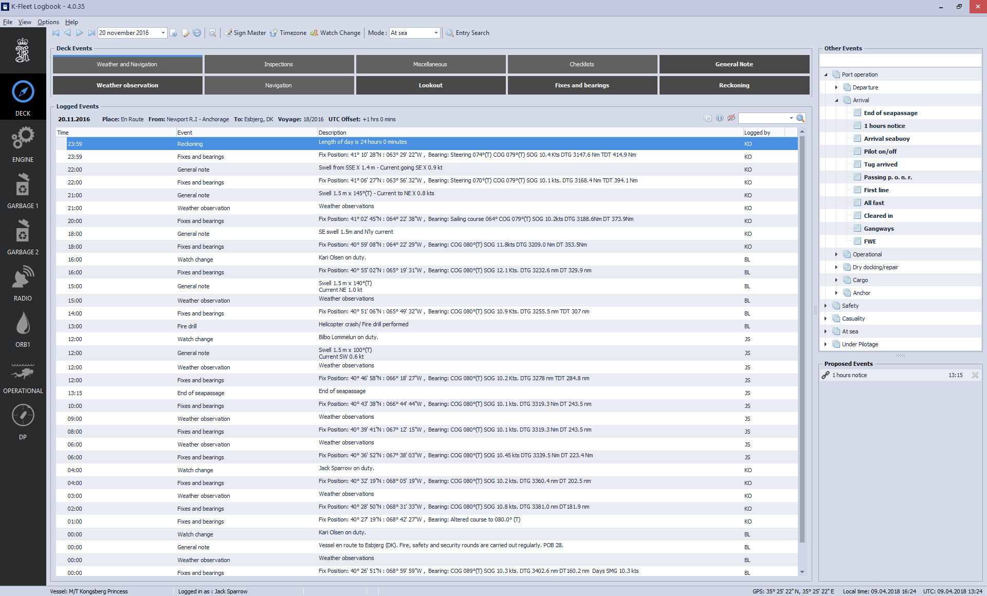 KFleet logbook, Marine electronic logbooks Kongsberg Maritime
