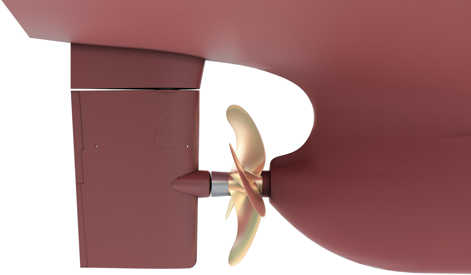 A rendering of the Promas propeller and rudder system in profile