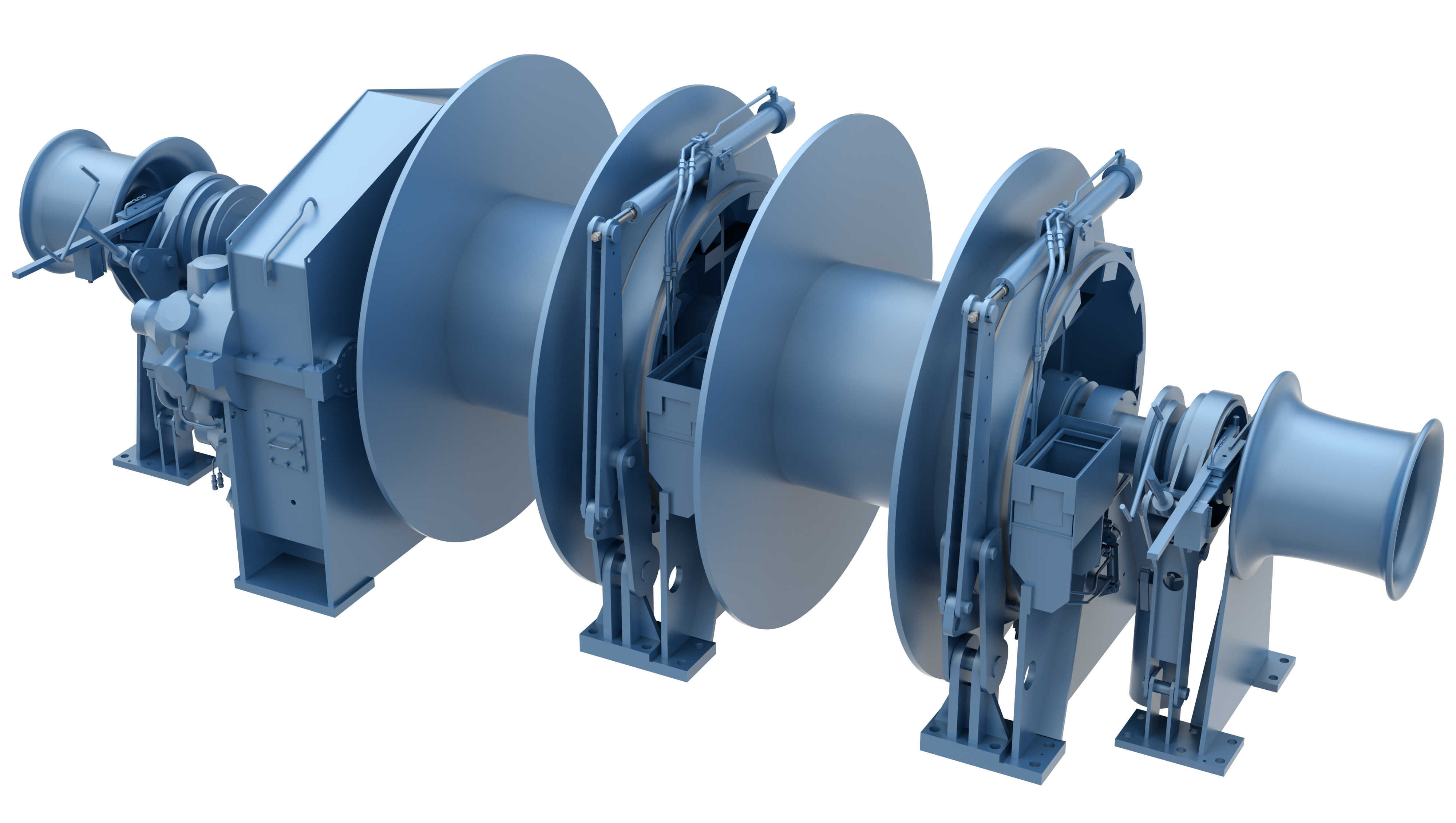 Anchor handling and towing winches for anchor handling vessel