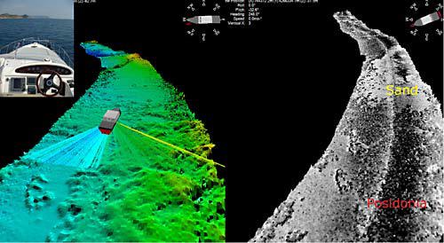 THE THREE TECHNOLOGIES, WIDE SWATH BATHYMETRY, SIDE SCAN SONAR AND SINGLE BEAM ECHOSOUNDER WORKING SIMULTANEOUSLY. USING A GEOACOUSTICS GEOSWATH PLUS MAKES THE USE OF A SEPARATE SIDE SCAN SONAR OBSOLETE AS IT ACQUIRES GEO-REFERENCED SIDE SCAN DATA.