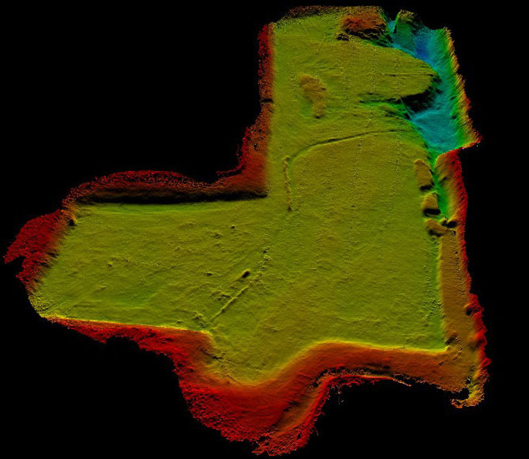 Bathymetry of the lake near Reading. The majority of the lake has a flat bottom with 2m depth.