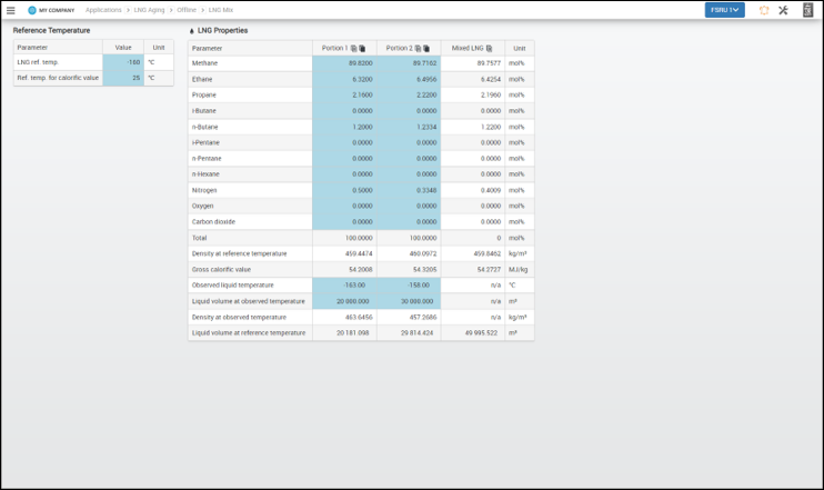 Screenshot of LNG Aging Offline Mix