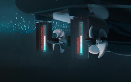 Electrical propulsion under water with indicators of emissions and fuel efficiency.