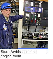 Chief Engineer Sture Arvidsson in the engine room of the Gotheborg