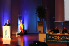 Todd Schuett, Kongsberg Norcontrol IT Training Manager, speaks at the IALA Conference 2014