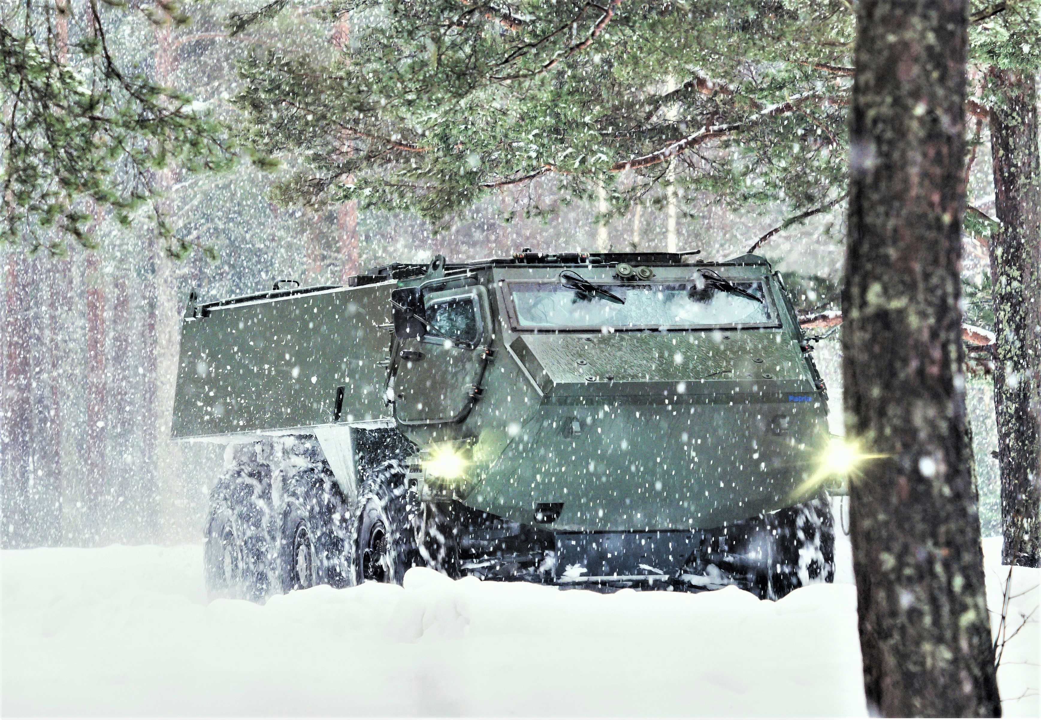 Patria Military vehicle during winter.