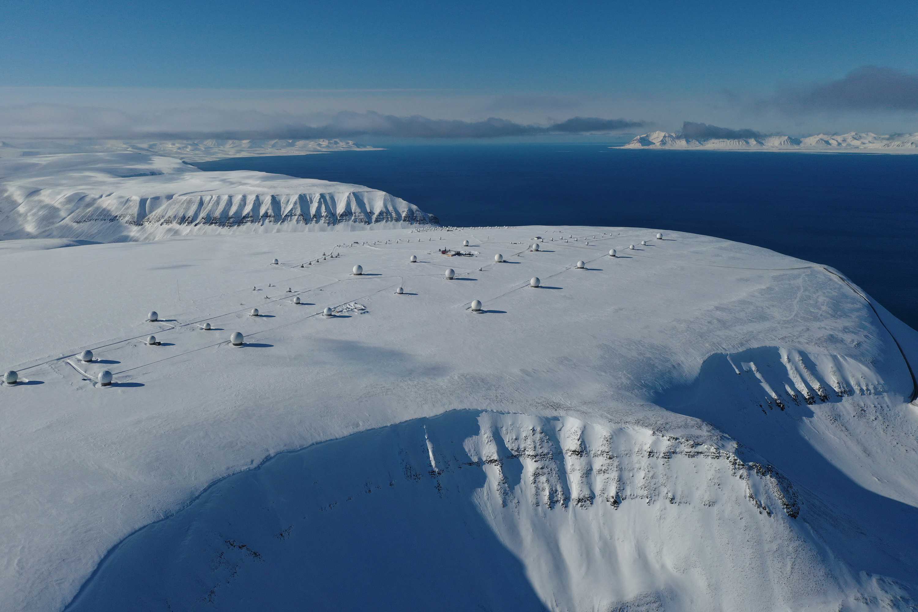 Aerial shot of KSAT Ground Stations at Svalbard, Norway.