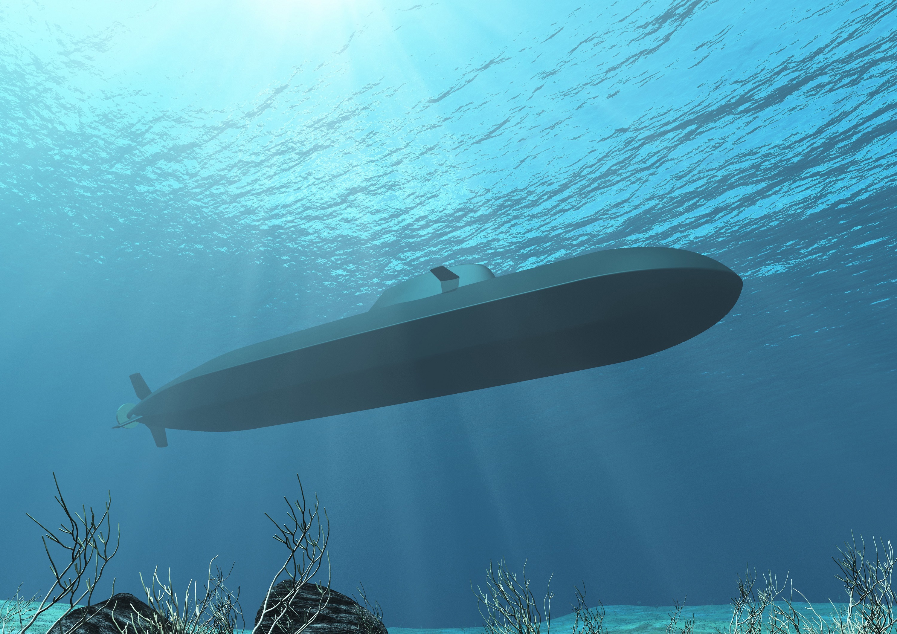 212CD submarine submerged underwater. Illustration photo of the new submarine.