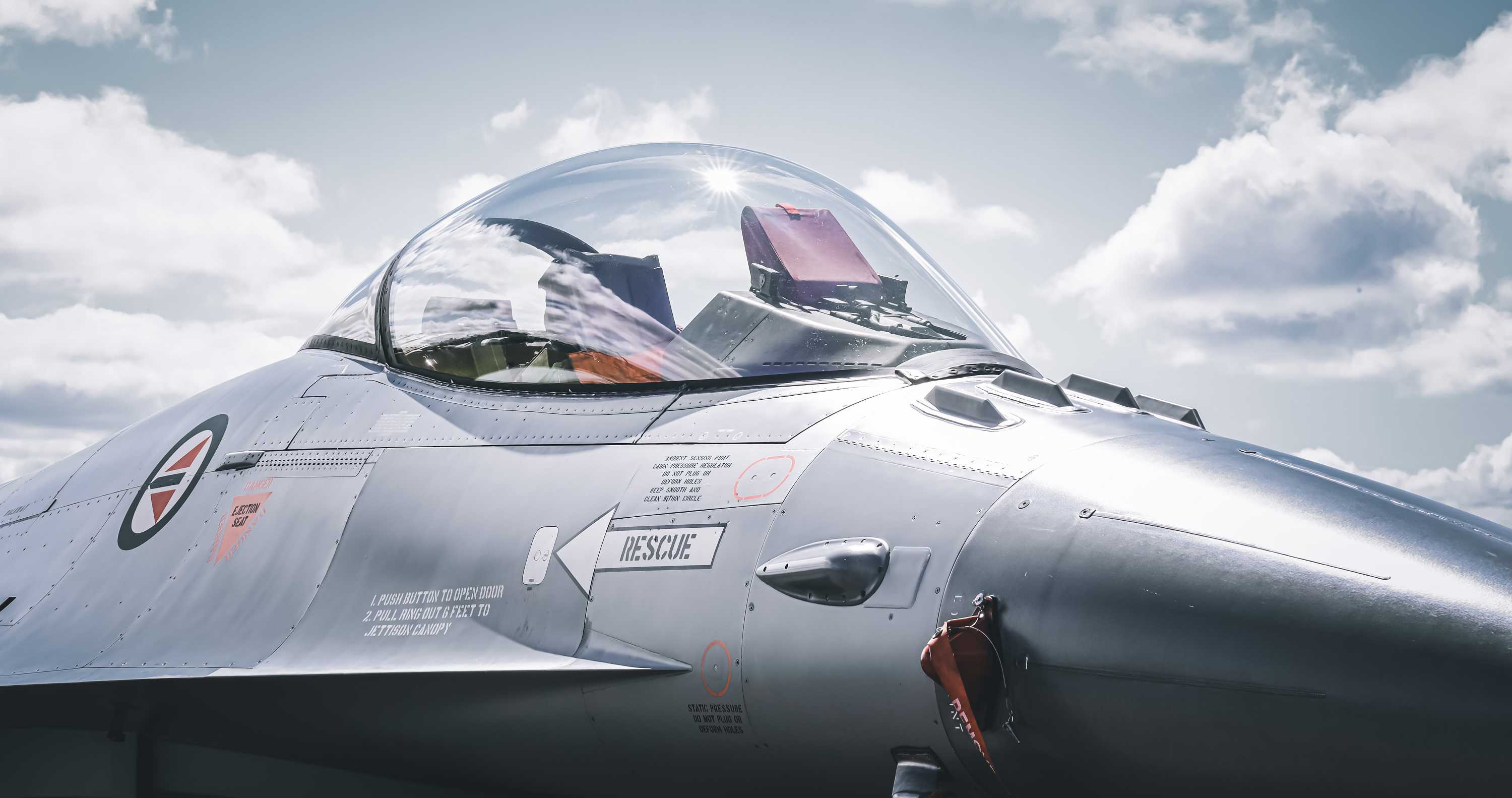 Sideview of F-16 cockpit when aircraft is on ground at Kjeller,  Norway.