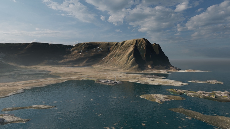 Andøy Space seen from far away. Illustration of fjord perspective. Credit: Andøya Space.