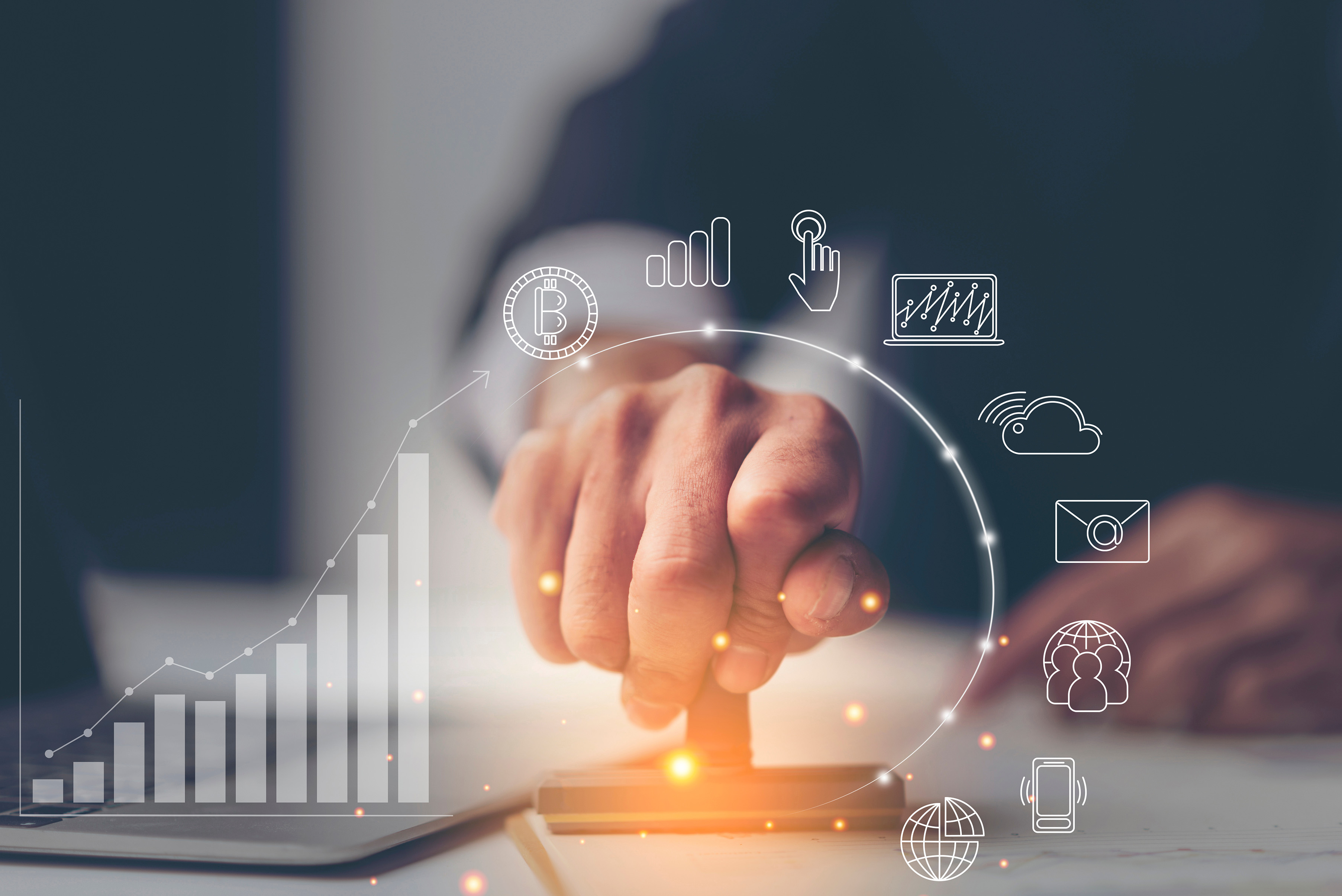Illustration photo of a hand holding and pressing a stamp to paper.