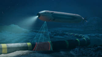 Illustration of a HUGIN AUV controlling a subsea cable