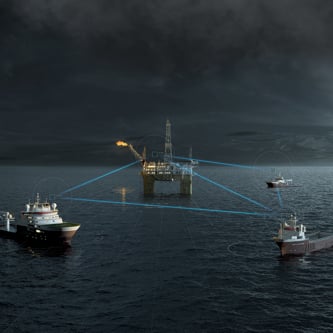 Illustration of communication between vessels and oil platform