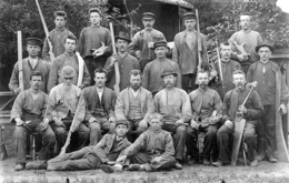 Historical picture of working men at Kongsberg Arms Factory