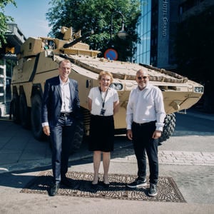 Image of Eirik Lie in front of Boxer vehicle