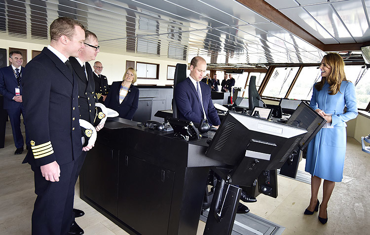 Royal Ceremonial Naming of RRS Sir David Attenborough. Sir David Attenborough and Duke and Duchess of Cambridge attended the event on Thursday – pictured with Kongsberg Maritime systems on the bridge. Credit: British Antarctic SurveyRoyal Ceremonial Naming of RRS Sir David Attenborough. Sir David Attenborough and Duke and Duchess of Cambridge attended the event on Thursday – pictured with Kongsberg Maritime systems on the bridge. Credit: British Antarctic Survey